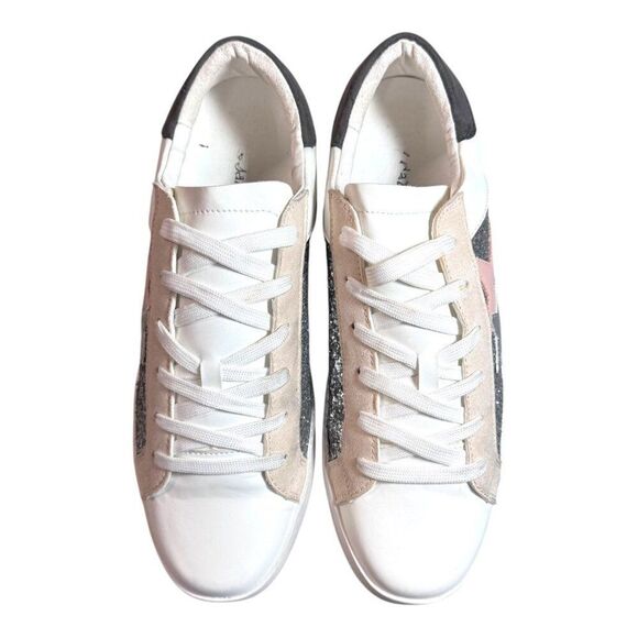 Zaylee White & Glitter Silver Lace-Up Sneakers With Stars US 10 Shoes Tennis SEE - Picture 9 of 16